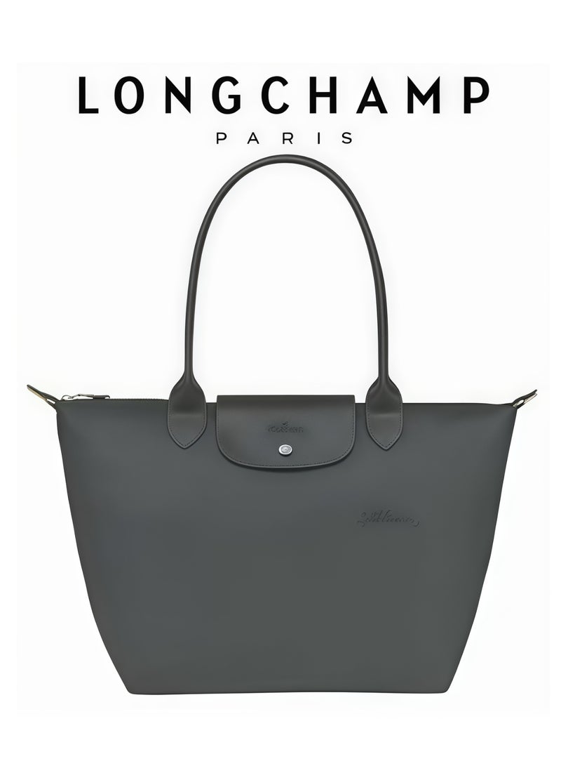 Longchamp Women's Classic Fashion Versatile Medium Handbag Shopping Bag Shoulder Bag Handbag Eco-friendly Graphite Gray - Image 1